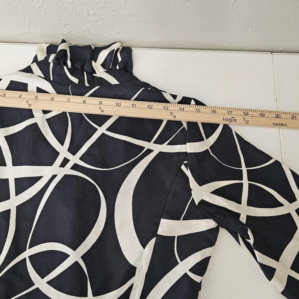 J Crew Dress Womens Size 10 Black White Silk‎ Ruffle Collar Abstract Print HO07